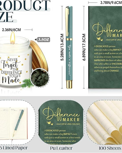 4 Pcs Difference Maker Gift for Women Men Teacher Employee Appreciation Gift for Coworker Staff Coach Difference Maker Mug Notebook Scented Candle Motivational Ballpoint Pen for Valentines(Dark Green)