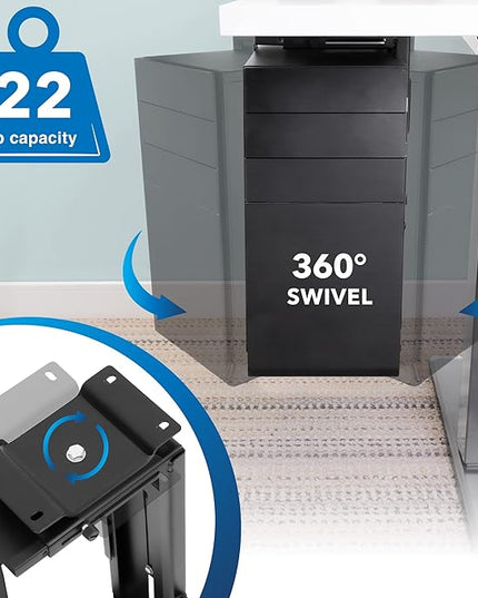 Mount-It! CPU Under Desk Mount Bracket - Computer Tower Wall and Under Counter Holder, 360 Degree Swivel Adjustable Height and Width Wall-Mountable