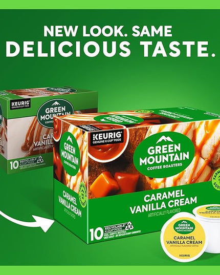 Green Mountain Coffee Roasters Caramel Vanilla Cream, Keurig Single Serve K-Cup Pods, Light Roast Coffee, 60 Count, (6 Packs of 10)