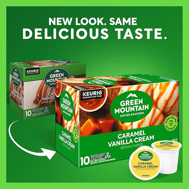 Green Mountain Coffee Roasters Caramel Vanilla Cream, Keurig Single Serve K-Cup Pods, Light Roast Coffee, 60 Count, (6 Packs of 10)