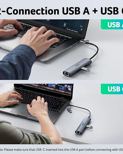 Acer USB to Ethernet Adapter, USBC Hub Ethernet 1Gbps with 3*USB 3.0, Aluminum Heat Dissipation, Driver Free, USB to Network Adapter for Windows 10, 8.1, Mac OS, Laptop, MacBook Pro, iPad, XPS, etc