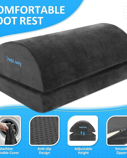 StepLively Foot Rest for Under Desk at Work, Comfortable Foot Stool with 2 Adjustable Heights, Footrest with Washable Cover, for Back & Hip Pain Relief, Suitable for Office, Home, Car, Gray, X-Large