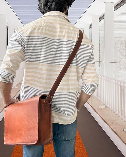 RUSTIC TOWN 14" Leather Messenger Bag for Men & Women – Full Grain Vintage Crossbody Satchel – Fits 13.3"/14" Laptop – Ideal Briefcase for Work, Travel & College – Adjustable Shoulder Strap