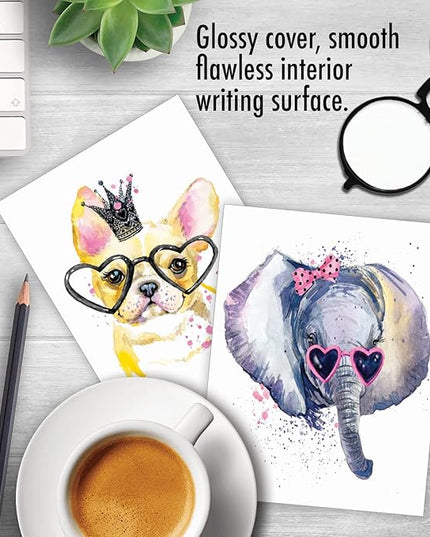 The Best Card Company Assorted Wildlife Watercolor Blank Card Box Set - Incl. 10 Animal Designs Notecards + Envelopes for Thank You, Invitations, More - Funky Colorful Creatures AM6749OCB-B1x10-NB