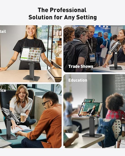 AboveTEK Anti-Theft iPad Kiosk Stand, 360 Rotation & Adj. Height 8.3"–13.4", Heavy-Duty Steel & Aluminum, Fits 9.7"-13" Tablets, Security Retail POS Tablet Stand for Business & Commercial Use