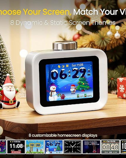AIRIVO Alarm Clock, Colorful LCD Display with 8 Visual Themes, 4 Digital Alarms with 30 White Noise for Bedrooms, 112dB Loud Alarm Clock with Hourly Chime for Heavy Sleepers, Gift for Kids Teens
