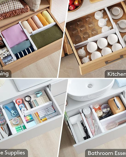 Lifewit 10 Pack Drawer Dividers 4" High,11-17" Adjustable Dresser Drawer Organizers for Clothes, Expandable Dresser Separators in Bedroom/Bathroom/Kitchen/Vanity/Office Organization and Storage, White