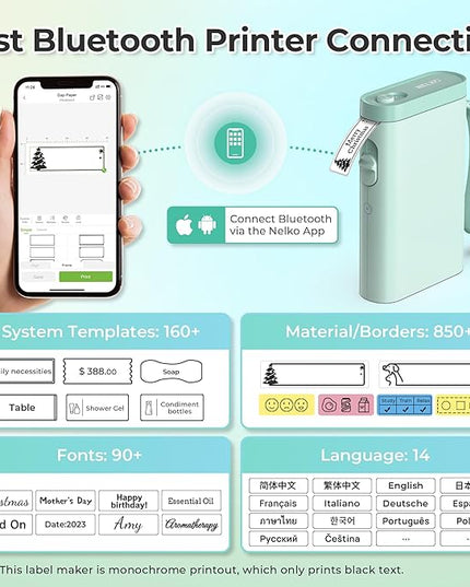 Nelko Label Maker Machine with Tape, P21 Bluetooth Label Printer, Wireless Mini Label Makers with Multiple Templates for Organizing Office Home, Green
