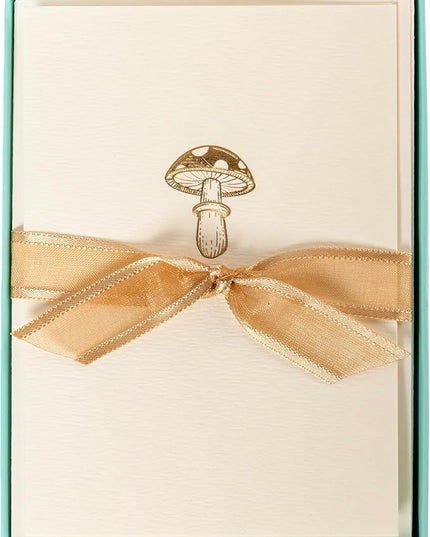 Graphique Mushroom Cards, Pack of 10 Cards with Envelopes, All Occasion Greetings, Blank Inside, Gold Foil Embossing, La Petite Press Collection Boxed Set, 3.25" x 4.75"