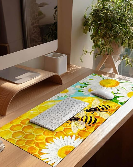 XL Mouse Pad Gaming Mousepad 31.5 x 11.8 Inch Large Keyboard Desktop Mat Diatomite Mouse Pad for Home and Office Desk Accessories with Honeycomb Bee Floral Artwork