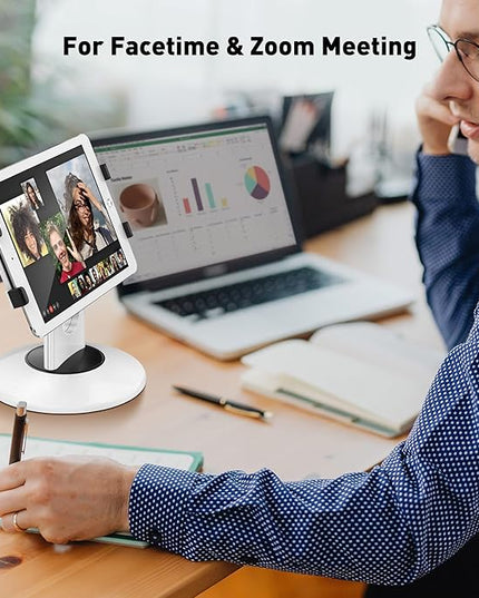 AboveTEK Retail Kiosk iPad Stand, 360° Rotating Commercial POS Tablet Stand, Fits 6"-13" (Screens) iPad mini Pro-Business Swivel Tablet Holder, for Store Office Reception Kitchen Desktop (White)