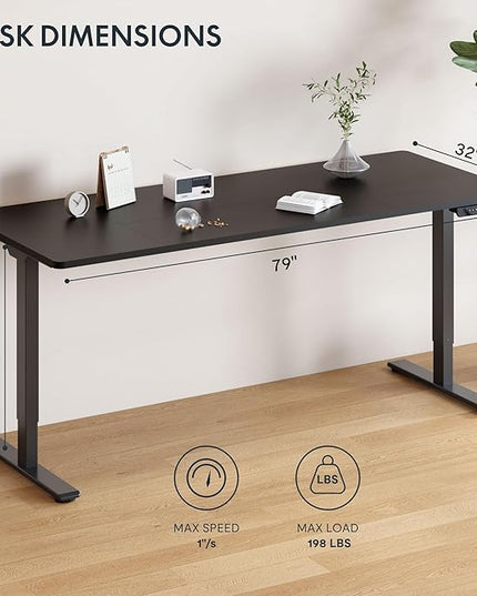 FLEXISPOT 79x32 Inch Large Dual Motor Electric Standing Desk, Black - Computer Desk with Memory Controller, Home Office Desk with Splice Board