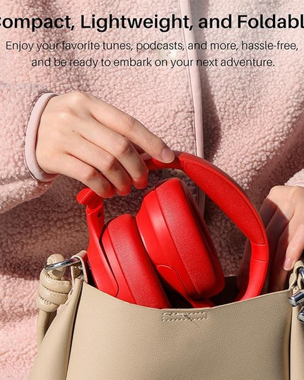 TOZO HT2 Hybrid Active Noise Cancelling Headphones, Wireless Over Ear Bluetooth Headset, 60H Playtime, Hi-Res Audio Custom EQ via App Deep Bass Comfort Fit Ear Cups, for Home Office Travel Red