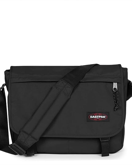 EASTPAK Delegate + – 20L Weatherproof Shoulder Bag with 17" Laptop Sleeve, Trolley Strap, Reflective Details, Adjustable Padded Strap, Black