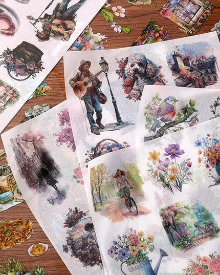 Auguro Scrapbook Stickers 20 Sheets 240 Pre-Cut Washi Stickers for Journaling PET Transparent Book Sticker Decorative or DIY Paper Crafts Arts and Crafting Projects