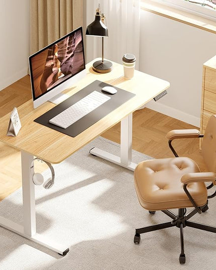 Adjustable Stand Up Desk with Memory Preset,Electric Standing Desk 47 x 24 Inch Home Office Desk Computer Workstation Sit Stand Desk, Splice Maple Top + White Frame
