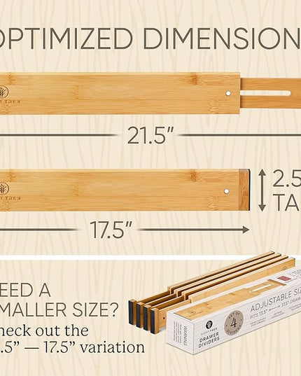 Night Tree Expandable Bamboo Drawer Dividers – Spring-Loaded Wooden Organizers for Clothes, Kitchen Utensils, Bathroom, and Dresser Drawers (18" to 20")