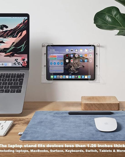 SIPRDE Wall Mount Laptop Holder - Also Available as an Under Desk Laptop Mount, Clear Acrylic, with Adhesive & Screw, for Macbooks, Surface, Keyboards, Switch, Tablets & More