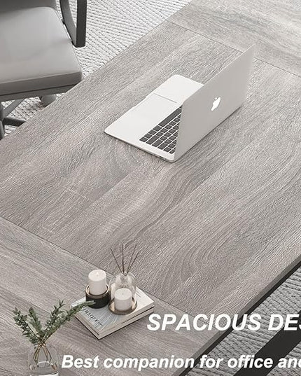 HSH 70.8 Modern Office Desk, Large Long Wood Metal Computer Desk, Industrial Double Executive Desks for Two People, Rustic PC Workstation Work Study Writing Computer Table for Home, Light Grey Oak