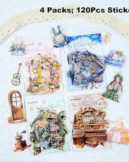 AuriicLeaf Daily Life PET Sticker Set, 120Pcs Cottagecore Stickers for Scrapbooking, Journaling, DIY Crafts and Planner Supplies