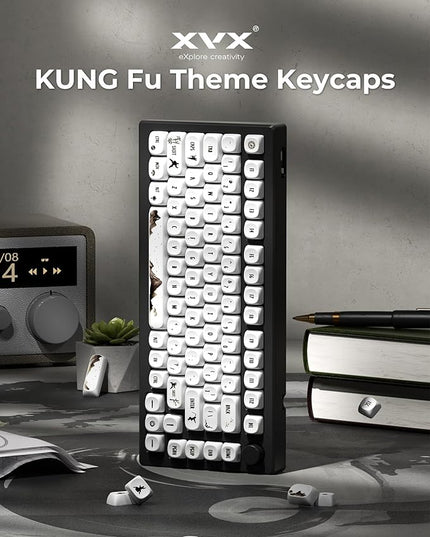 HITIME XVX Keycaps - White Cool PBT Keycaps, MOA Profile Key caps 60 65 75 100 Percent, Dye-Sublimation, Custom 140 Keys Set for 100%, 75%, 65%, 60% Mechanical Keyboard