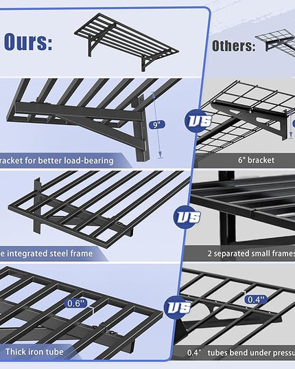 2-Pack 1.5x4ft Garage Shelving Wall Mounted, 1.5' x 4' Heavy Duty Garage Storage Shelves with Hooks, 400LB Capacity