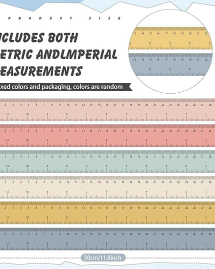 ForraFun 60 Pcs Plastic Clear Rulers 12 Inch, Transparent Assorted Color Ruler Bulk, with Imperial and Metric Scales for Home Office Supplies, Available in 6Colors (Bohemian Colors)