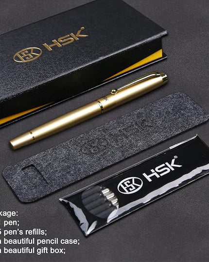 HSK Ballpoint Pens Luxury gift Pen Black Refill Line width 0.5mm,Best Ball Pen Gift Set for Men & Women Professional Executive,Office,Nice Pens Classy Gift Box (Gold)