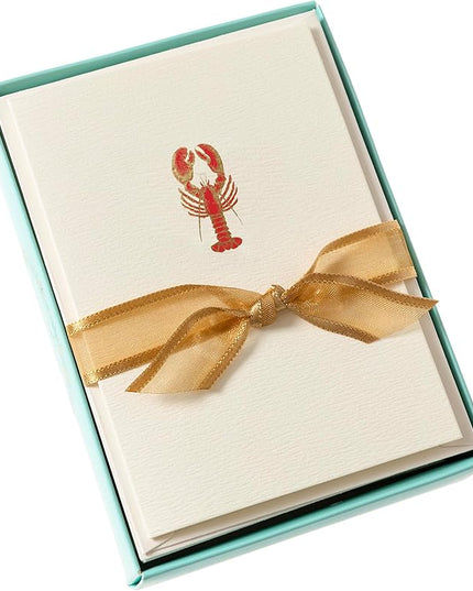 Graphique Lobster Cards, Pack of 10 Cards with Envelopes, All Occasion Greetings, Blank Inside, Gold Foil Embossing, La Petite Press Collection Boxed Set, 3.25" x 4.75"