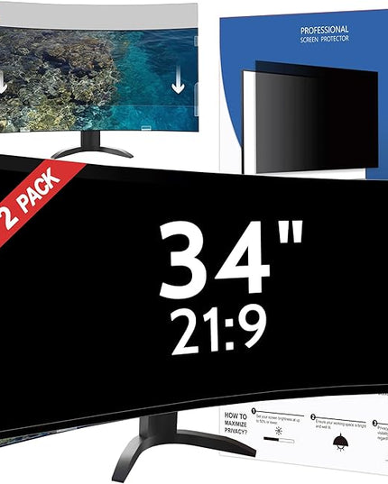 [2 Pack] 34 Inch Privacy Screen for Computer Curved Monitor 21:9 Aspect Ratio, Eye Protection Anti Blue Light Glare Shield, 34inch Removable Black Blackout Anti Spy Desktop Security Private Filter