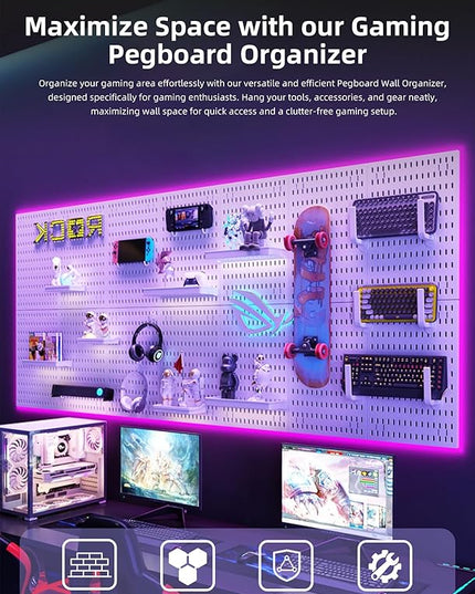 Wall Organizer Peg Board - Elevate And Declutter Your Gaming And Office - Create A Perfectly Structured Space(Black)