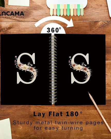 Lacama Black Initial Letter S School Notebook Journal, Cute Wildflower Personalized Spiral Notebook, School Supplies, Customized Monogrammed Gifts, Birthday Gifts for Women, Office Supplies