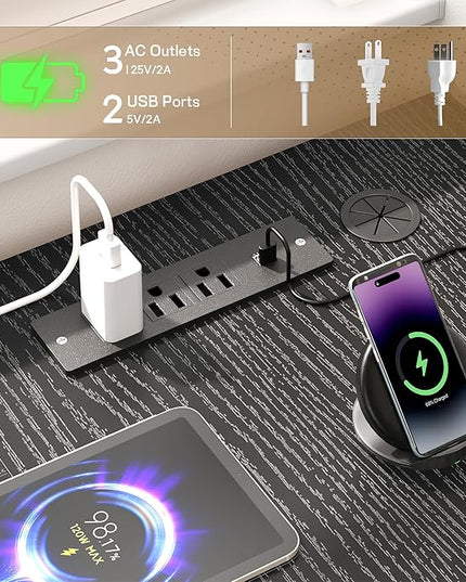 Gaming Desk with Power Outlets & Storage Bag and LED Lights, L Shaped Desk with 0.95 Inch Thicker Desktop, Reversible Computer Desk for Home Office, Study Room, Living,Bedroom, Black