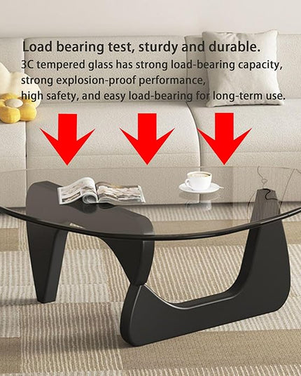 EASYSOUL Modern Glass Coffee Table, 32.68" D x 22.44" W x 15.75" H, Abstract Round Tea Tables for Living Room Home Office Industrial Cocktail Tables (Black-Clear Glass, 32.68")