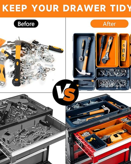 Tool Box Organizer Tray, Toolbox Desk Drawer Organizer, Tool Box Tray, Toolbox Organization Storage for Rolling Tool Chest (60PCS (Blue+Orange))
