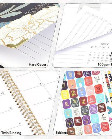 2026-2027 Monthly Planner, 24 Months Calendar Planner January 2026 - December 2027 Monthly Calendar with Elastic Band, Inner Pocket for Home School Office Supplies, Blue Flower