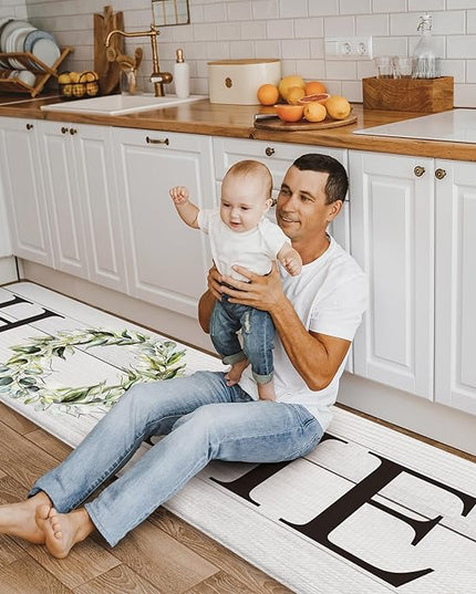 KIMODE Kitchen Mats Cushioned Anti Fatigue, Farmhouse Rugs for Kitchen Rug Runner Stain Resistant, Ergonomic Standing Kitchen Floor Mat, Non Slip Waterproof Kitchen Sink Rug, 20" x 71", White