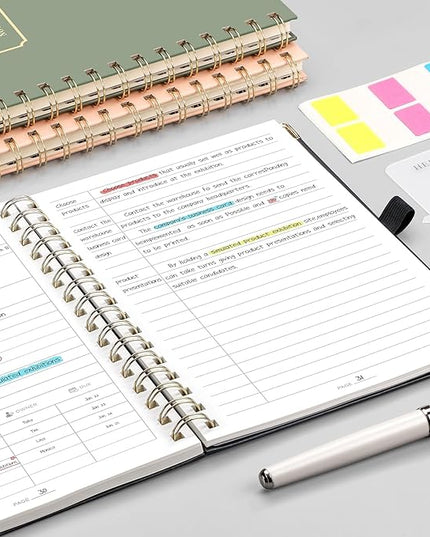 EMSHOI Meeting Notebook for Work - A5 Half Meeting Half Note Planner, 140 Pages, 100GSM Thick Paper, Hardcover, Project Organizer for Women Men Office, Business, Note Taking, 6"x8.3" - Black