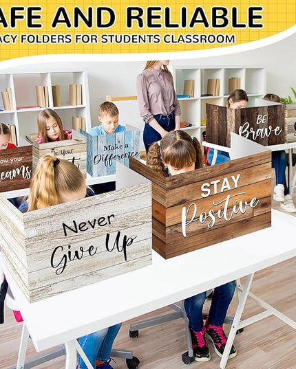Honoson 24 Pcs Bulk Inspirational Privacy Folders for Students Cardboard Test Privacy Boards Motivational Words Desk Dividers Shield for Classroom School Study Supplies, 6 Styles(Farmhouse)