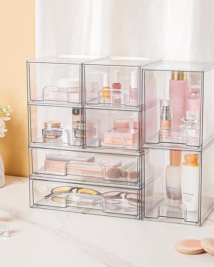 Vtopmart Clear Stackable Storage Drawers Set of 5, Plastic Organizer Bins for Makeup, Cosmetics, Beauty Supplies,Ideal for Vanity, Bathroom,Cabinet,Pantry Organization