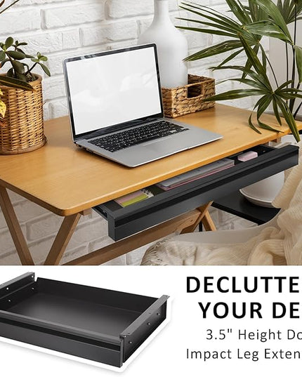 POPMOON Under Desk Drawer For Desk 13.8 * 8.8 * 3.5 in, Pull out Storage Organizer with Slide Extension Mounted Under Flat Wooden Table or Workbench, Carbon Steel Hidden Desk Drawer