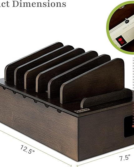 Prosumer's Choice Multi Device Charging Station Wood - Desktop Organizer with Holder for Multiple Phones - Elegant Wooden Desk Accessories - 6 Device Charging Station for Work from Home and Office