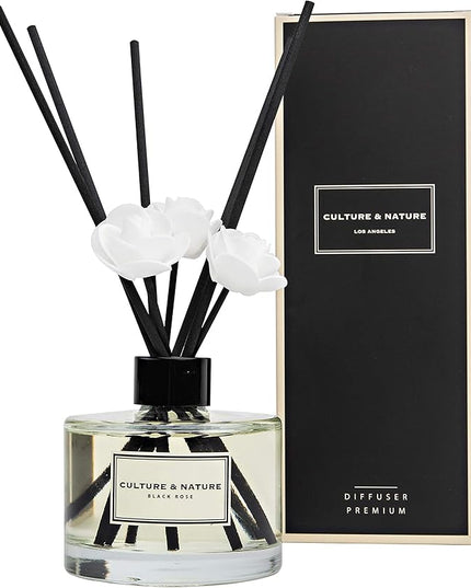 CULTURE & NATURE Reed Diffuser Set 6.7oz (200ml) Black Rose Scented Diffuser with Sticks Home Fragrance Reed Diffuser for Bathroom Shelf Decor