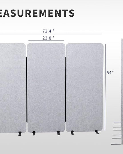VIVO Freestanding 72 x 56 inch Privacy Panel, Cubicle Divider, Acoustic Wall Partition, x3 24 inch Panels, Gray, PP-3-S072G