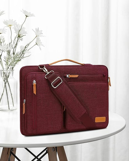 MOSISO 360 Protective Laptop Shoulder Bag,15 inch Computer Bag Compatible with MacBook Air M4 M3 M2/Pro A1990 A1707, Dell XPS Plus,Side Open Messenger Bag with 4 Zipper Pockets&Handle, Wine Red