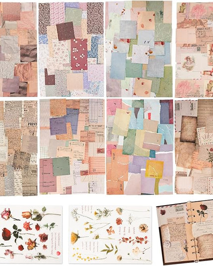 517 Pcs Vintage Scrapbook Paper,Scrapbook Supplies Stickers,Journaling Supplies Include 37 Pcs Flowers Stickers Aesthetic Journal Paper for Planner,Bullet Journaling,Junk Journal