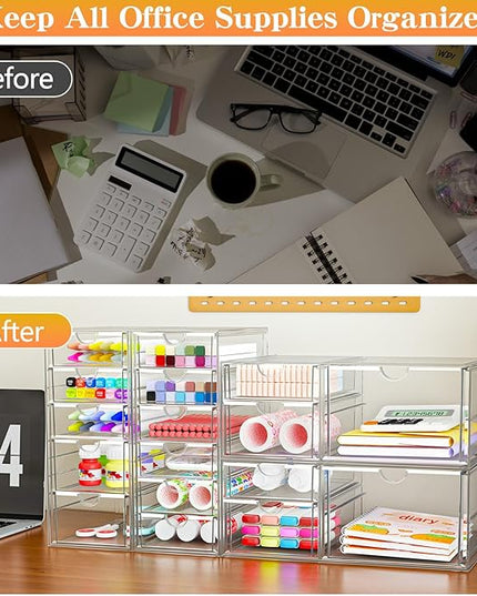 Acrylic Makeup Organizer with 17 Drawers, 4 Pack Clear Bathroom Counter Organizer for Palettes, Cosmetic, and Beauty Supplies,Ideal for Vanity, Cabinet,Desk Organization