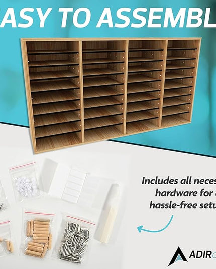 AdirOffice Wooden Adjustable Literature Organizer, 36 Compartment Office Mailbox, or Classroom Literature Organizer, Medium Oak