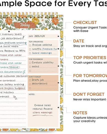 Taja To Do List Notepad - To Do List Notebook for Work with 52 Sheets, Undated Daily Planner Perfect for Daily Tasks and Goal Setting, Notepad Suitable for Office, Home & School - Sunshine Field