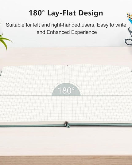 RETTACY Graph Grid Paper Notebook, 192 Pages, A5 Medium Size (5.7'' x 8.3''), 5 Squares per Inch, Leather Hardcover, 100 GSM Thick Paper, for School, Students, Math, Engineering (Blue-gray)